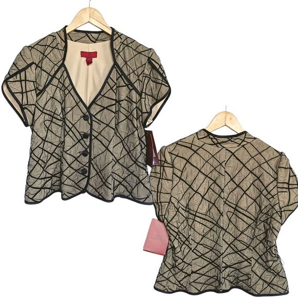 NWT Vintage 90s JS COLLECTIONS Formal Black Mesh Overlay Top Cap Sleeve Size 14 - Picture 1 of 8
